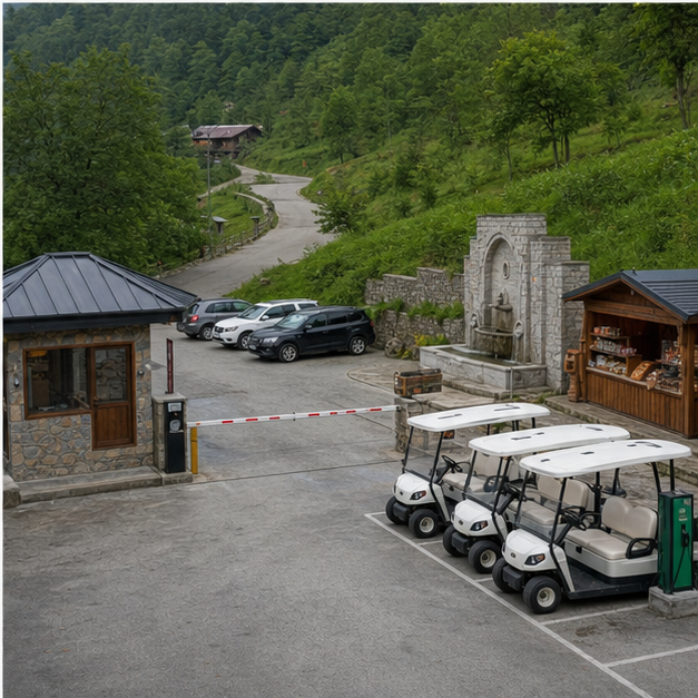 Concept entrance, parking and spring area